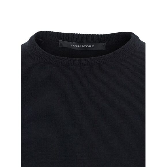 Tagliatore Men Black Sweater With Ribbed Design In Wool Man